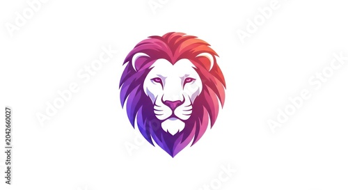 Stylized lion head logo in purple and red hues