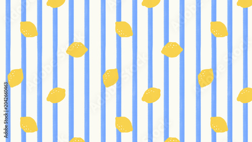 Seamless Lemon Pattern with Blue Stripes