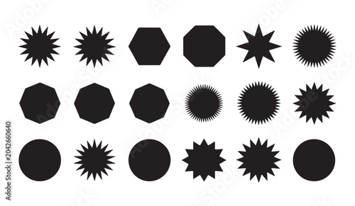Bild auf Leinwand Geometric starburst and sunburst shapes set for promo badges and marketing stickers vector