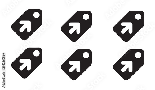 Bild auf Leinwand Set of black sale tag icons featuring white arrow symbols and hanging loop hole graphics