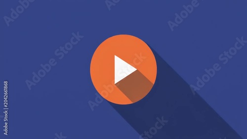 Animated Flat Play Button Icon Receding on Blue Background