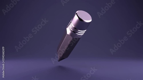 Sleek metallic chrome pencil rotating slowly in a dark studio space