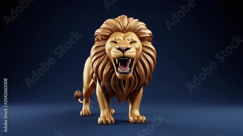 Majestic Golden Lion Roaring with Mouth Wide Open