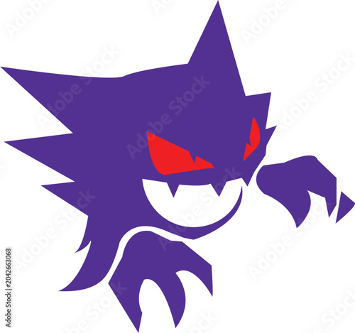 Foto A stylized purple creature with sharp claws and a menacing red-eyed grin, remini