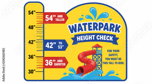 Foto Waterpark height check graphic with waterslide and measurement chart