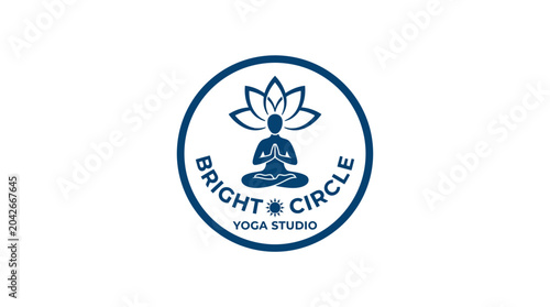 Yoga studio logo with meditating figure and lotus flower graphic element