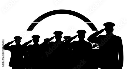 Schilderij op canvas Military silhouettes saluting under arch