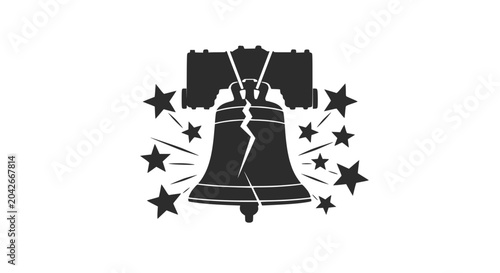 Cracked Liberty Bell Silhouette with Stars - American Symbol Icon