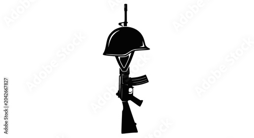 Cuadro en lienzo Fallen Soldier Memorial Silhouette: Helmet and Rifle