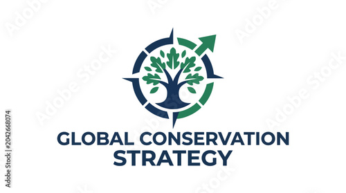 Vector logo with tree and compass for conservation strategy