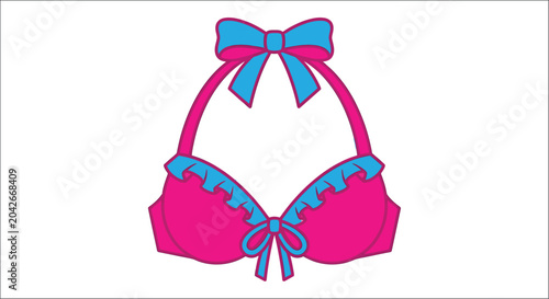 Valokuva pink bikini top with blue bows flat illustration swimsuit beachwear