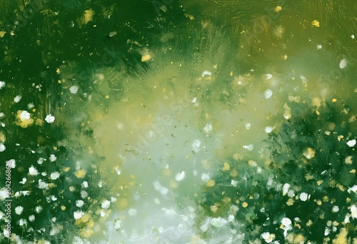 Green And Yellow Abstract Texture Small Blurry White Yellow Scattered Particles Visible Brushwork Soft