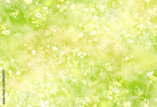 Green And Light Yellow Abstract Texture Tiny White Yellow Blossom Petals Soft Blurred Visible Strokes
