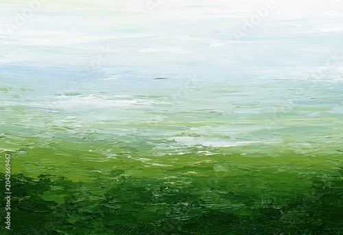 Horizontal Brushstroke Abstract Light Blue White To Dark Green Gradient Rough Layered Paint Texture