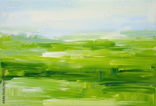 Vertical Green Abstract Horizontal Brushstrokes Top Light Tones Transition To Rich Green Lower Textured