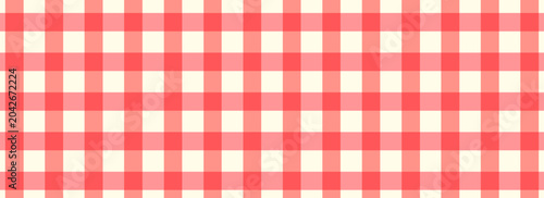 Red and white diagonal gingham or vichy pattern. Textile design. Traditional tablecloth, picnic plaid, basket napkin, towel or handkerchief print. Checkered background.eps10 art