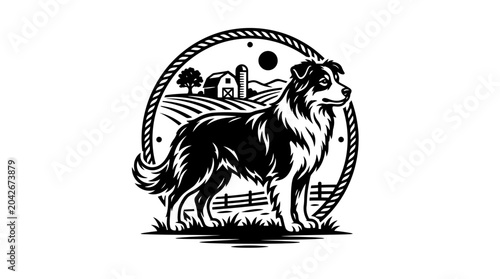 Tableau sur toile Black and white dog standing profile.