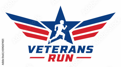Veterans Run graphic element with star and wings, vector illustration