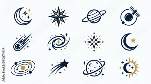 Foto Collection of various celestial body icons.