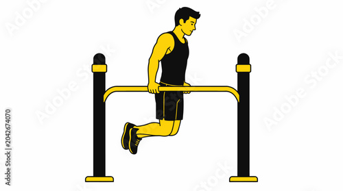 Bild auf Leinwand Man doing dips on parallel bars in flat graphic style