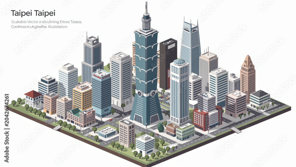 Naklejka premium Modern Taipei city skyline with skyscrapers and urban skyline city vibrancy aerial view