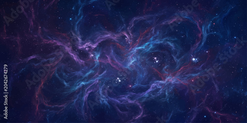 Quadro su tela Cosmic nebula, a celestial spectacle of vibrant blues and purples swirling across the vast expanse of space, dotted with distant stars, evoking a sense of wonder and the infinite universe