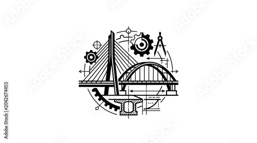 Foto Bridge Engineering Construction Design Blueprint.