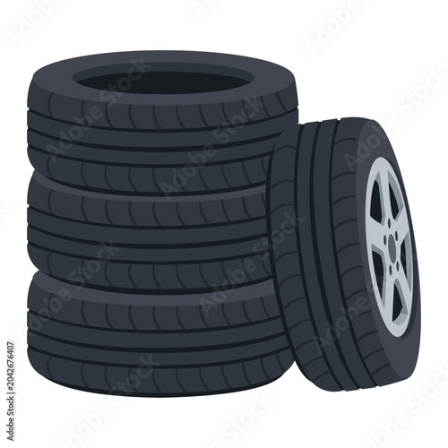 Stacked Car Tires For Automotive Repair And Mechanic Workshop Illustration