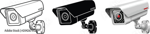 Foto Collection of security camera icons in different styles vector illustrations for
