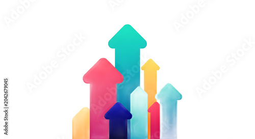 Tableau sur toile Colorful Arrows Pointing Upwards Together.