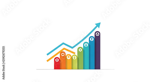 Colorful graph with rising arrow.