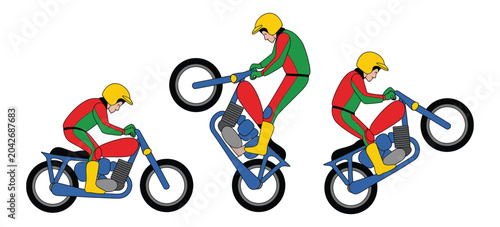 Foto Motorcyclist stunt wheelie steps positions bike angles sequence vector design il