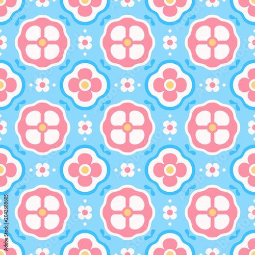 Cute Floral Ceramic Tile Pattern