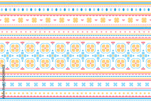Cute Pastel Floral Stripe Seamless Pattern