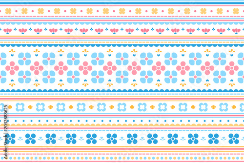 Cute Pastel Floral Stripe Seamless Pattern