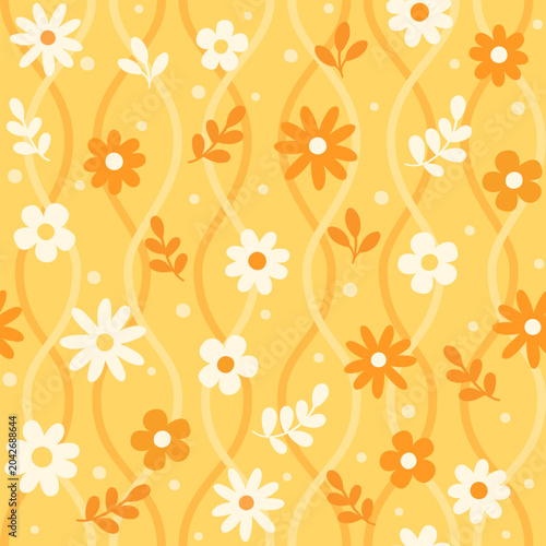 Yellow Daisy Floral Wavy Seamless Pattern