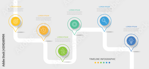 Business road map timeline infographic concept with 6 step, option, process. Roadmap Infographic Template for Business Presentation.