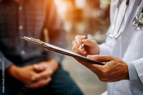doctor consulting a patient in meeting in hospital for healthcare help, feedback or support. People, medical or nurse with black woman talking or speaking of test results.