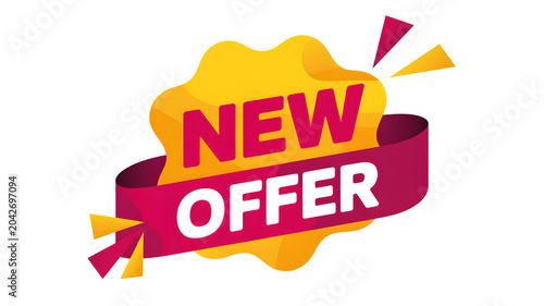 Bright New Offer Banner with Sparkles on Vibrant Pink and Yellow Background