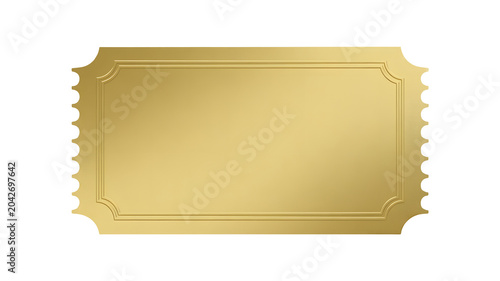Golden ticket or voucher isolated on white background with elegant border design