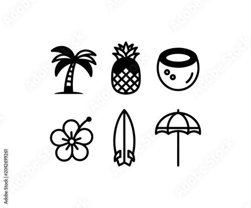 Tropical beach icons collection