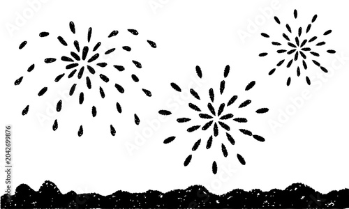 モノクロの手描き花火のベクターイラスト