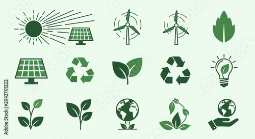 Green Energy and Sustainability Icons Collection.