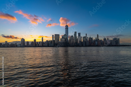 Manhattan Skyline at sunset over New York City