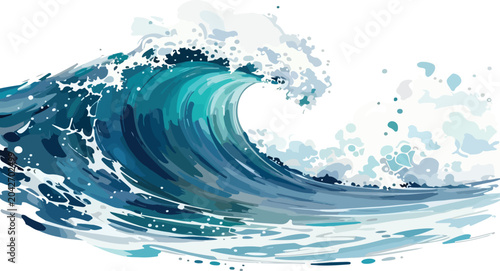 Photography Stylized ocean wave with white sea foam isolated on white background