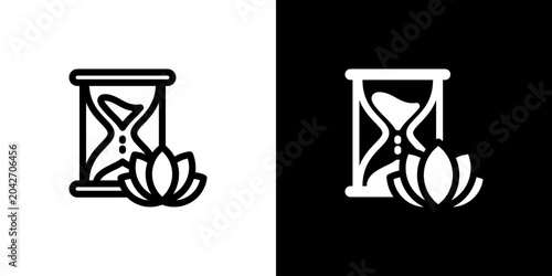 Bild auf Leinwand Patience Practice Hourglass Lotus Icon concept with flat Black White Background