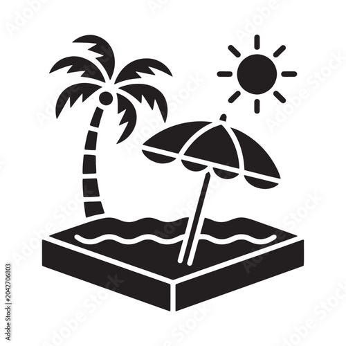 Photos beach scene flat icon palm tree umbrella