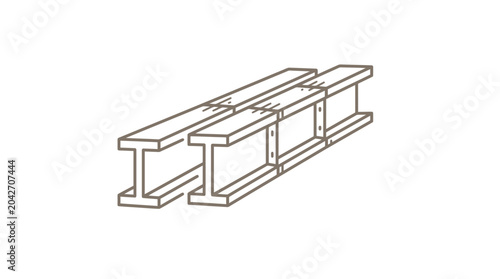 Fotografía Pair of industrial steel I-beams in isometric line art.