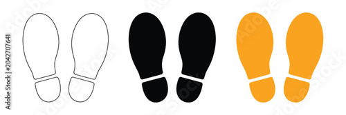 Foto Footprint icon set human footsteps labels stand here wait queue distance vector