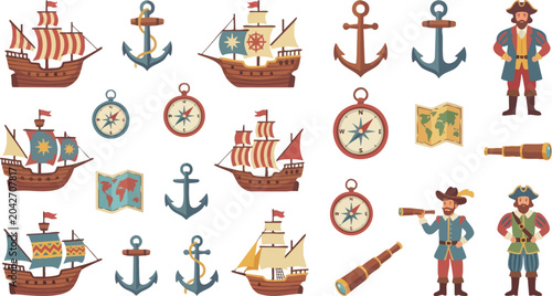 Fotografía A fun nautical adventure set with pirate ships and explorers